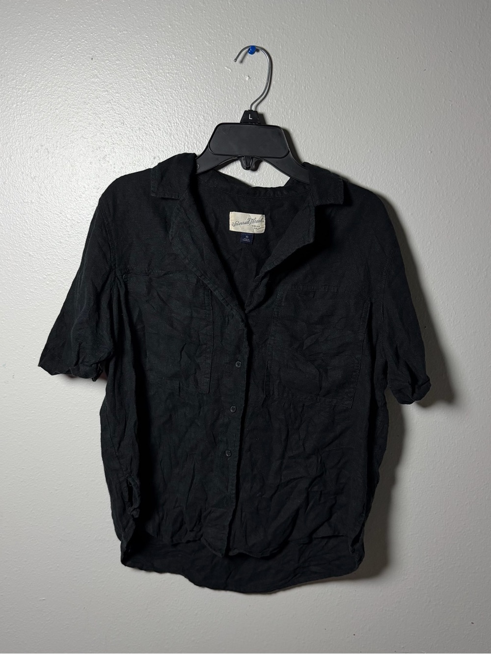 Universal Thread Women Linen Black Short-Sleeve Button-Up Shirt Casual XS